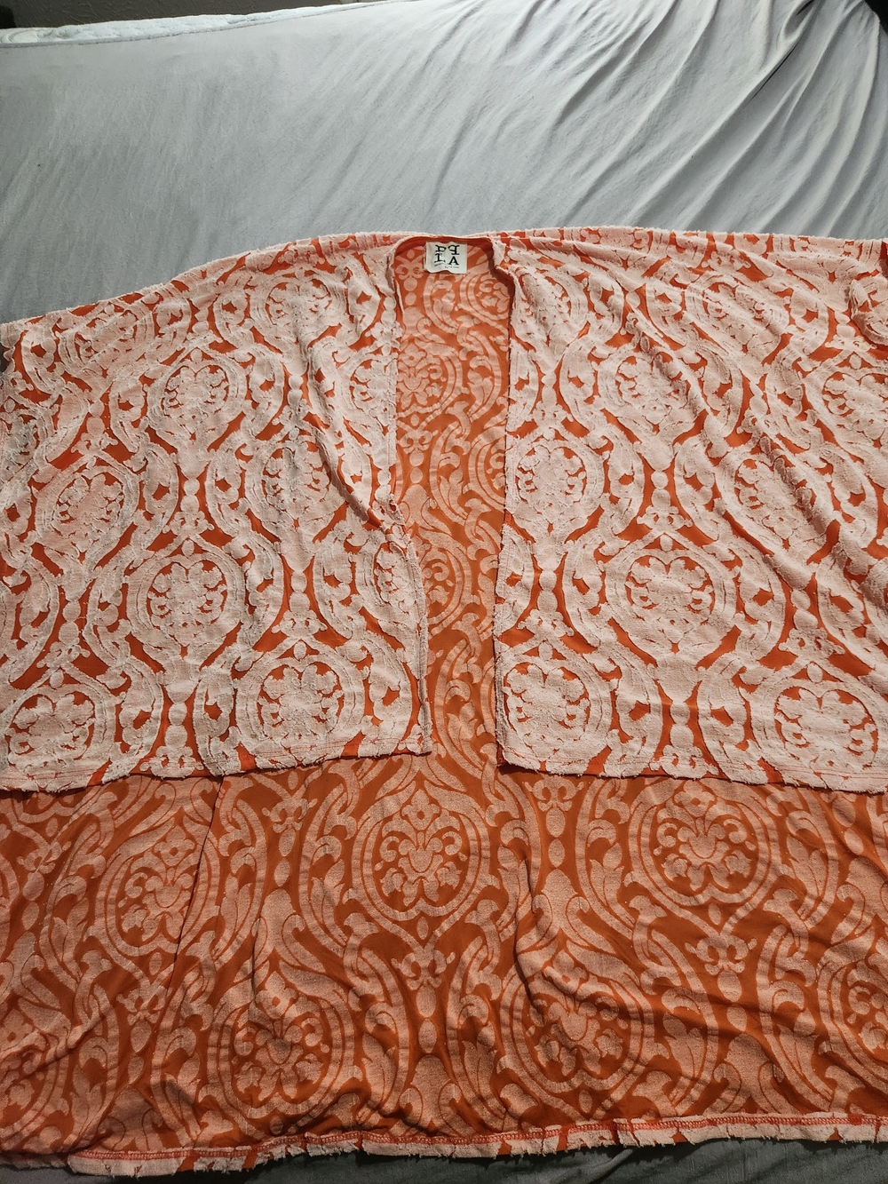PPLA Orange and Cream Lace Open-Front Kimono
